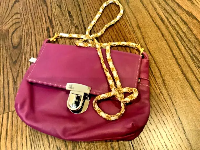 Perlina leather pink magenta gold braid belt crossbody purse shoulder city bag
