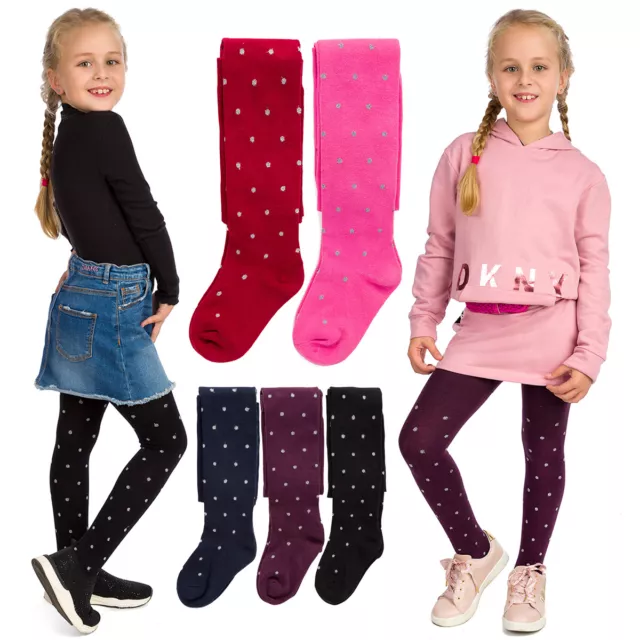 Girls Stretchy Sparkling Tights Kids Warm Winter Cotton Dots Sockshosiery FS1005