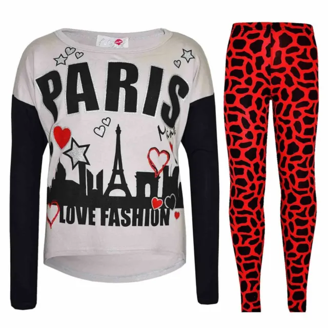 Bambine Paris Stampato Pietra Moda Top & Trendy Set Leggings New Età 7-13 Anni
