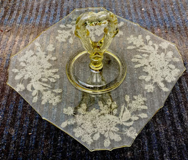 Vtg Paden City Yellow Depression Glass Tray #411 Mrs B W/Ardith Etched Rare