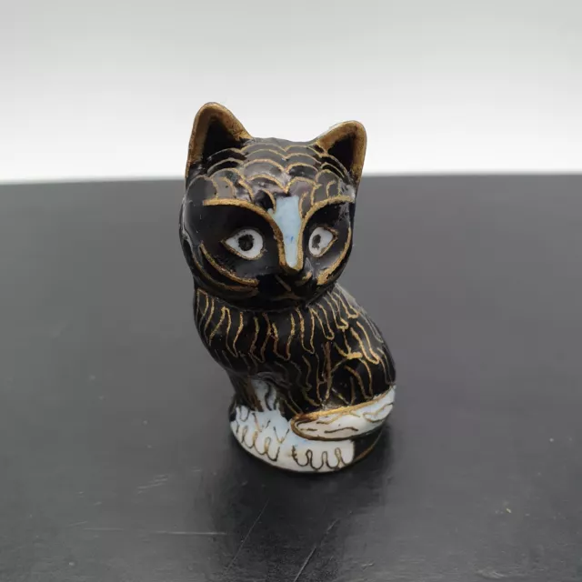 Chinese Cloisonne cat Figurine metal hand-painted enamel black, white gold colou