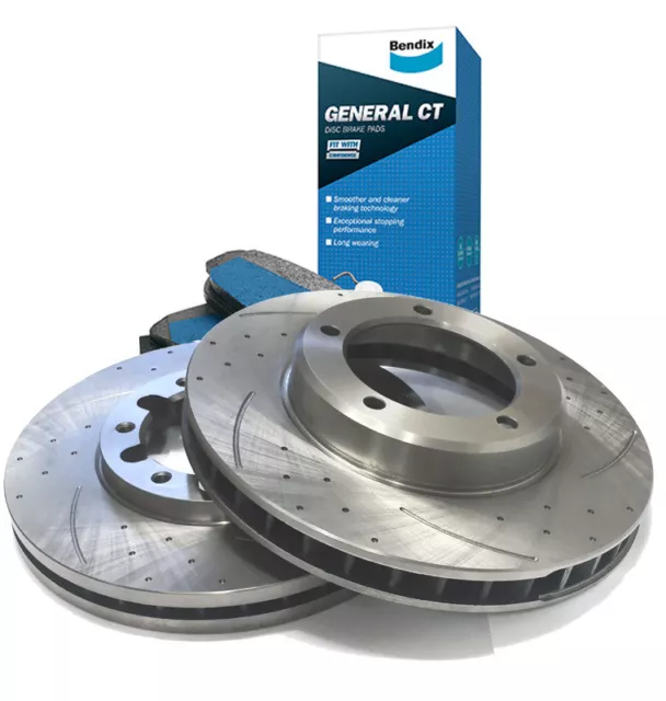 SLOTTED DIMPLED Front 296mm BRAKE ROTORS BENDIX PADS COMMODORE VT VX VY VZ