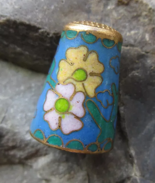 FINGERHUT thimble Cloisonne Emaille SCHMETTERLING BLUMEN Wolken Messing? gut F34