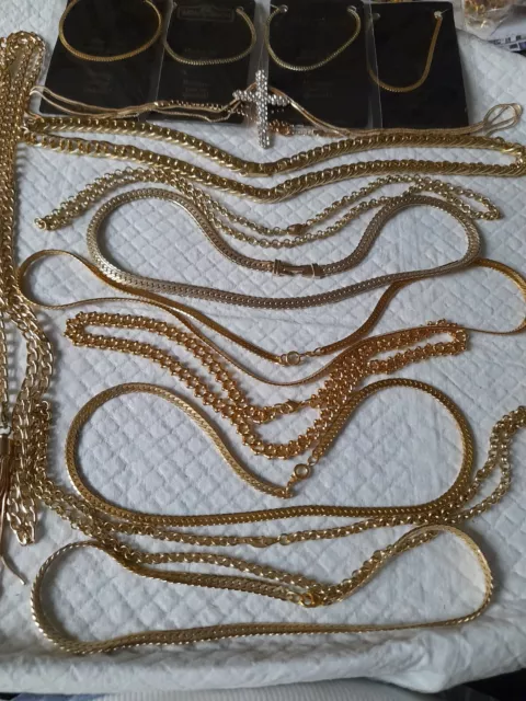 Large Collection Vintage Gold Plated Necklaces/Chains/Long/Flat/Sealed In Bags
