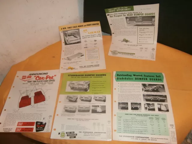 5 Studebaker Dealer Order Price Papers Bumper Guards Airmat Floor Mats