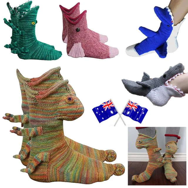 Pair Knit Crocodile Socks Knitted Animal Fish Socks Funky Knitting Xmas Gifts