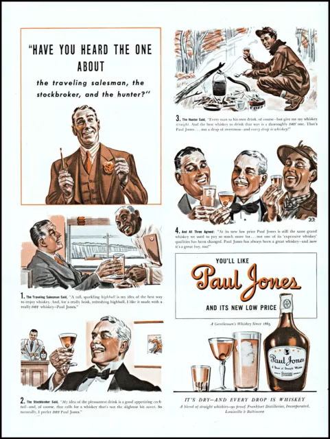 1940 Salesman Hunter Stockbroker Paul Jones Whiskey vintage art print ad L77