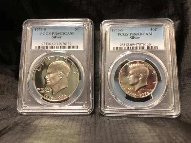 1976-S SILVER BICENTENNIAL KENNEDY & Eisenhower DOLLAR PROOF (PR-69 DCAM)PCGS