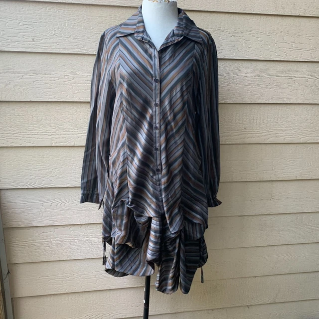 Luna Luz Chevron Stripe Dress Casual Long Sleeve Button Down Layered Shirt XL