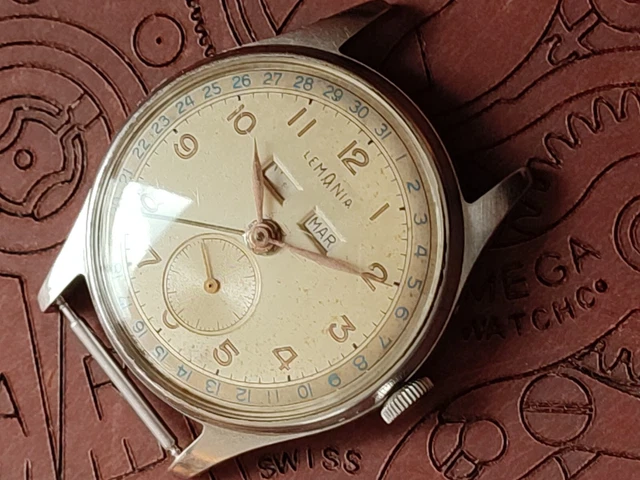 RARE VINTAGE LEMANIA Triple Calendar Cal 3300 Swiss Wristwatch Day Date ...