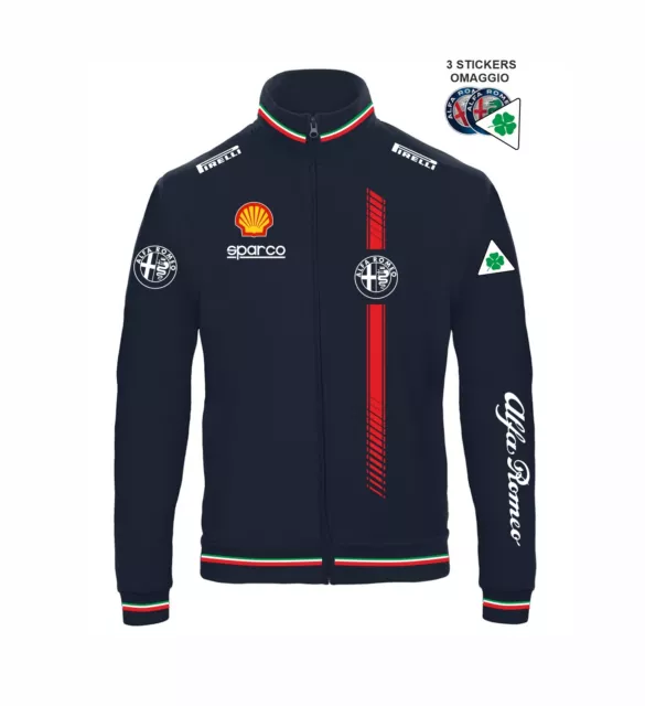 Felpa ZIP ALFA ROMEO Tricolore Racing replica corse GP +3 stickers