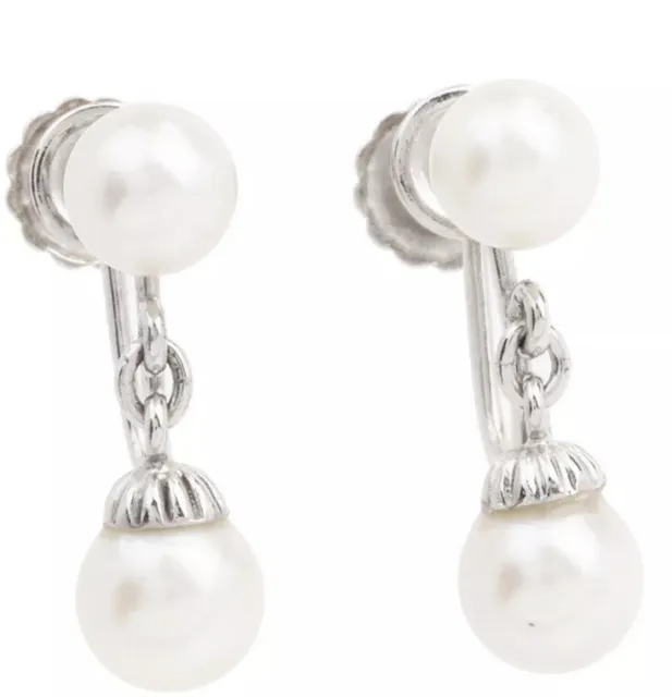 Estate Pearl 14K White Gold Dangle Earrings NR