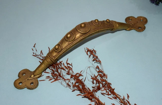 Hand Carved Brass Door Handle Flower Base Pull Bastar Art Bungalow Entrance EK07