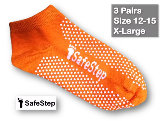 3 Pairs Medical Grip/Non-Slip Socks Size 12-15 (X-Large) Antimicrobial  Orange