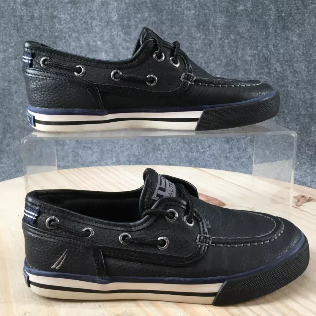 Nautica Shoes Youth 1 Spinnaker Boat Lace Up Flats Black Faux Leather Casual