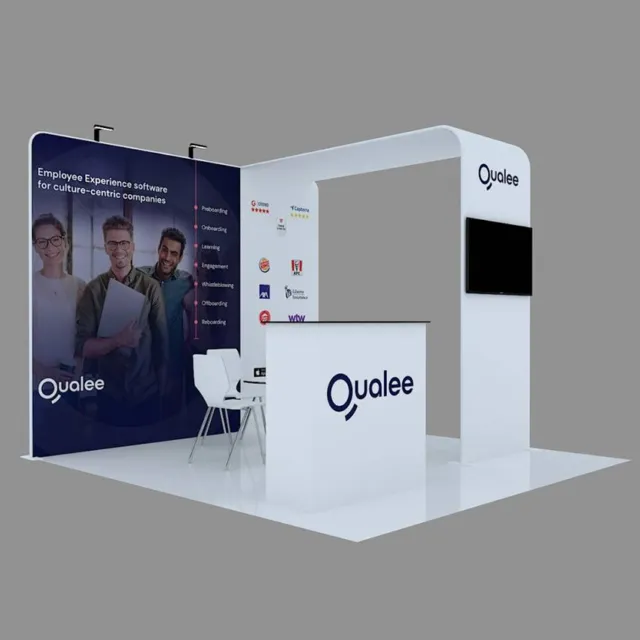 10ft Portable Trade Show Displays Booth Kit with Podium TV Mount Custom Print