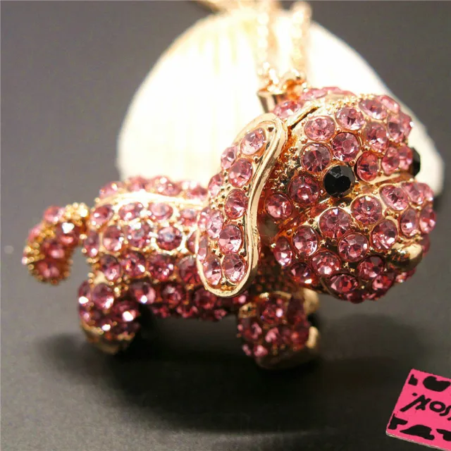 New Fashion Lady Pink Cute 3D Dog Puppy Crystal Pendant Women Necklace