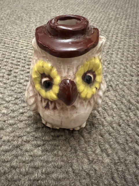 Vintage Old Stock 3.25” Ceramic Macrame Brown Owl Bead