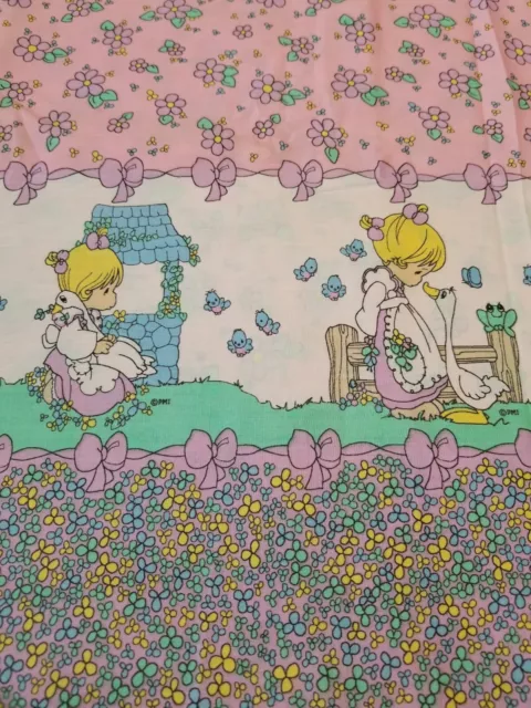 Vintage Precious Moments Single Border Floral Duck Pink Fabric Cotton 2 Yards