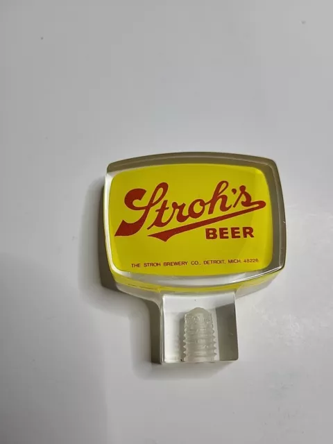 Vintage Lucite Stroh’s Beer Tap Handle Knob Pub Bar - Clear / Yellow / Red