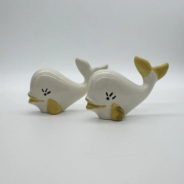 Vintage Whale Macrame Beads - Set Of 2 Ceramic Fish 3.75” x 3”