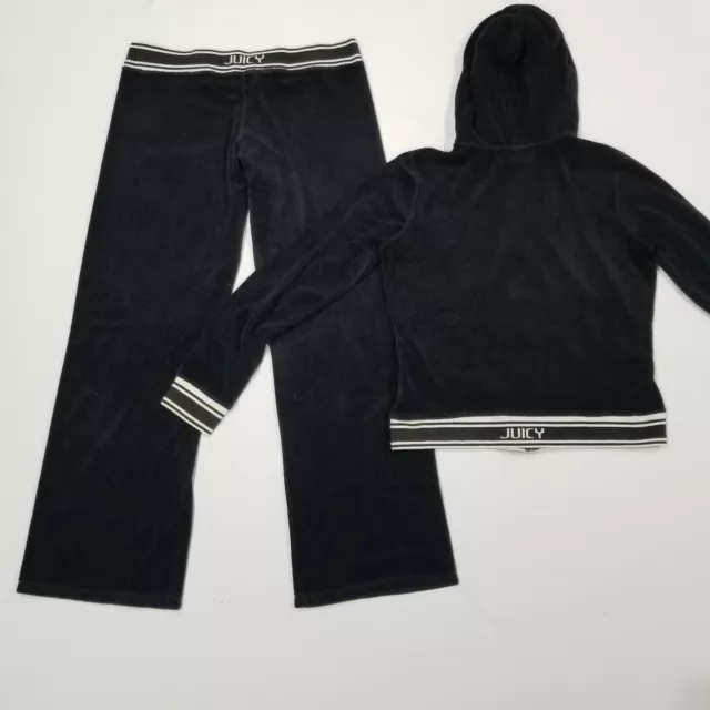Juicy Couture XSMALL Pitch Black Back Logo Velour Tracksuit Set Hoodie N  Pants