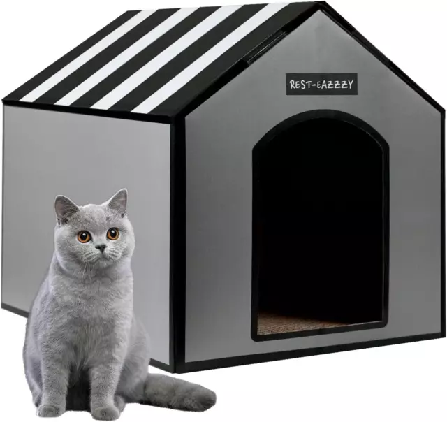 Cardboard Cat House 1 Cube for Indoor Cats with Cat Scratch Pad（14" L*12" W*13"