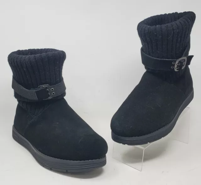 Skechers Adorbs Black Suede Boots Knit Cuff Shaft Womens 10 M 40 EU