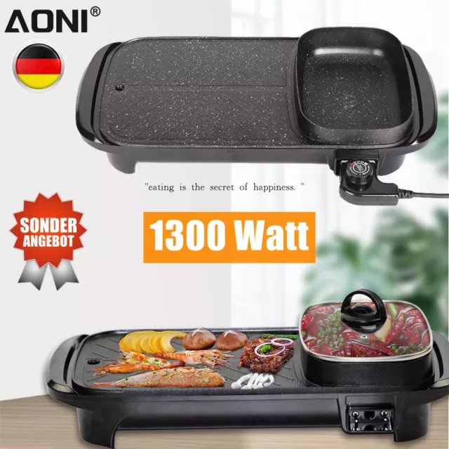 2in1 Elektro grill Tischgrill Hot Pot Beef Pfanne BBQ Standgrill  Party Pizza DE