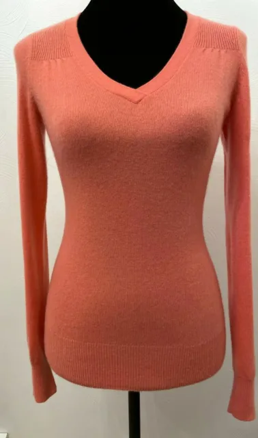 Talbots Womens Pullover Long Sleeve V-Neck Sweater Size XS Orange 100% Cashmere