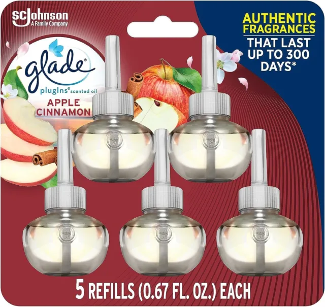 Glade PlugIns Refills Air Freshener, Essential Oils, Apple Cinnamon,3.35 Oz X 5