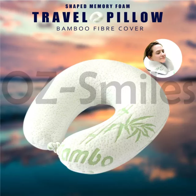 U Neck Pillow Flight Support Cushion Shaped BAMBOO MEMORY FOAM TRAVEL PILLOW