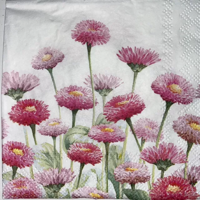 5 x Paper Cocktail Napkins/Decoupage/Craft/Dining/Pink Bellis Flower BC203