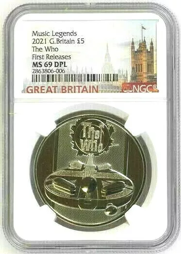 2021 UK MUSIC LEGENDS - The Who £5 BU Coin NGC MS69 DPL First Releases