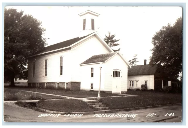 c1940's Baptist Church Scene Street Fredericksburg Iowa IA RPPC Photo Postcard