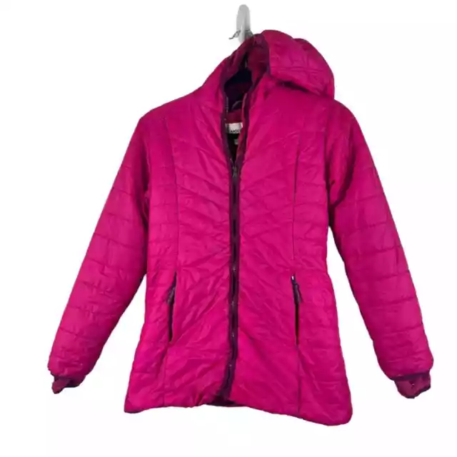 Land’s End Girls Puffer Winter Coat Jacket Hooded Fleece Pink Medium 10-12