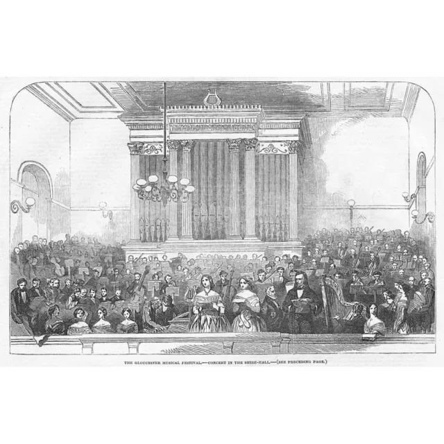 GLOUCESTER Music Festival Concert in the Shire Hall - Antique Print 1853