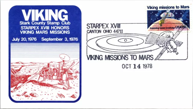 Viking Mission To Mars Cachet Event Cover At Stark County Stamp Club Satpex Xvii