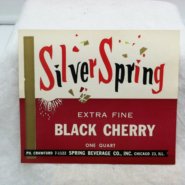 Spring Beverage Co Silver Spring Black Cherry quart soda label Chicago, ILL