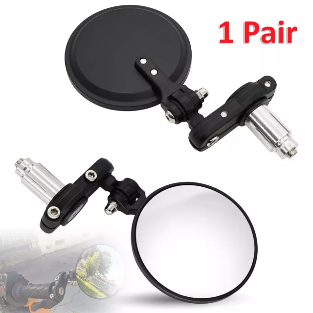 Pair Motorcycle Handle Bar End Mirrors Side View Motorbike 7/8" 22mm Cafe Racer