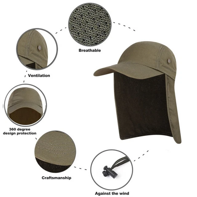 UPF 50 Ear Flap Sun Hat Neck Cover Baseball Cap Fishing Dust-proof Visor Outdoor