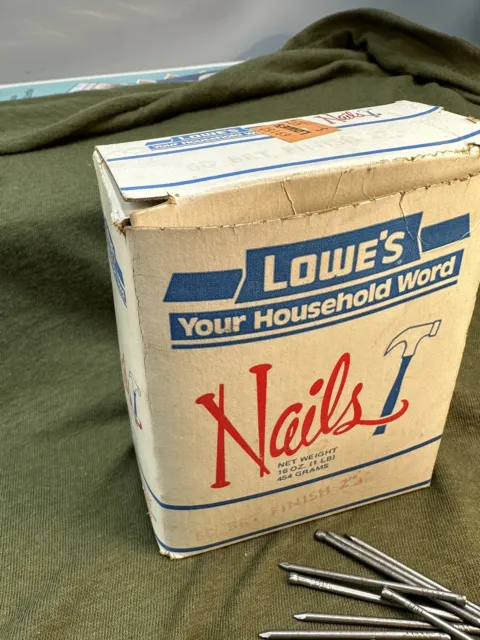 Vintage box of nails - Lowe's Your Household Word.  Open box.  6D Finishing 2in. 3