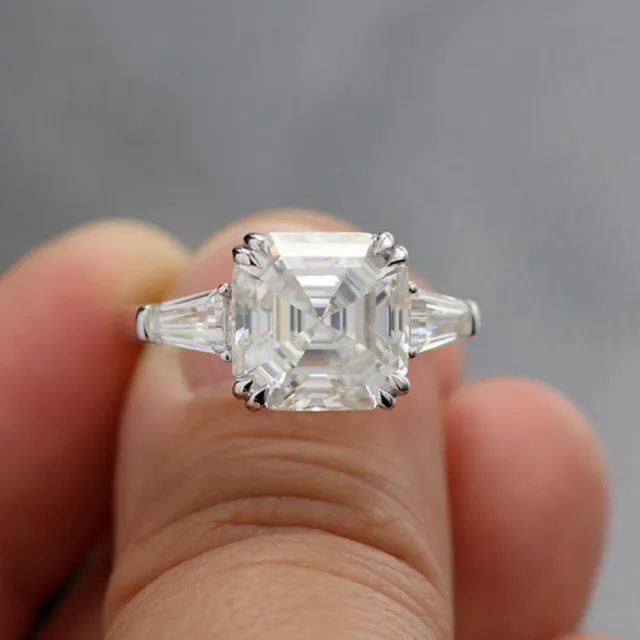 1.5 CT 3 Stone Asscher & Baguette Moissanite 10KGold Unique Promise Ring for Her