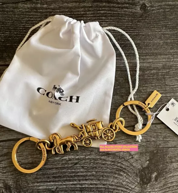 NWT Coach Metal Horse and Carriage Valet Brass Bag Charm Keychain Key Fob 87983