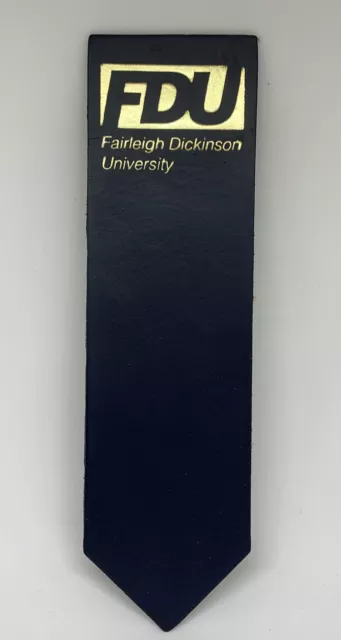 VTG FDU Fairleigh Dickenson University Navy Leather Bookmark Embossed In Gold Ne 3