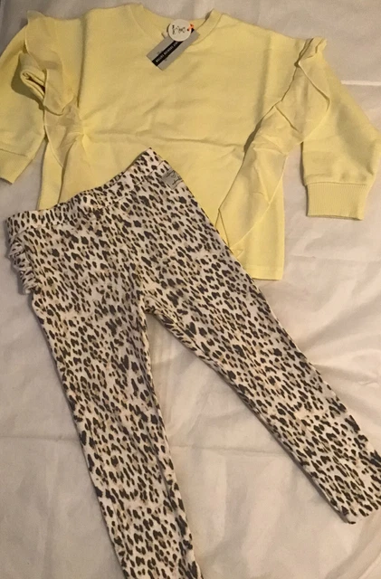 River island mini girls aged 4-5 years yellow chiffon frill sweat top set BNWT 11