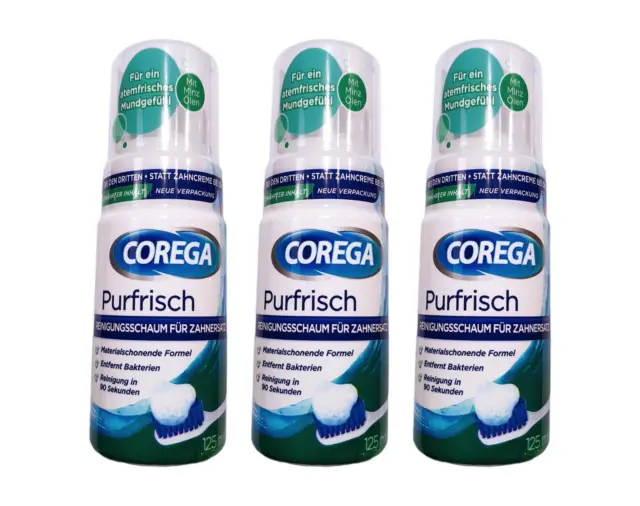 3x Corega Purfrisch Prothesen Reinigungsschaum 3x 125 ml Prothesenreiniger