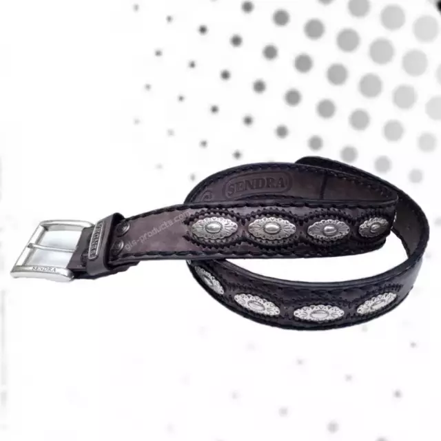 Sendra Leather Belt 7606-OL cucitura a mano cintura decorata foderata Concho nuova
