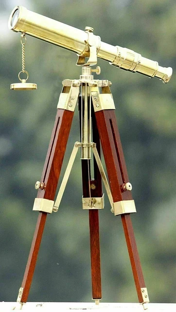 Telescopio de latón con soporte de trípode de madera portátil artículo decorativo para el hogar regalo