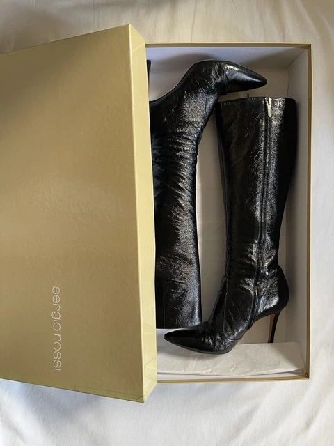 Sergio Rossi. Bottes en cuir noir Pelle Kappa. Taille 37.